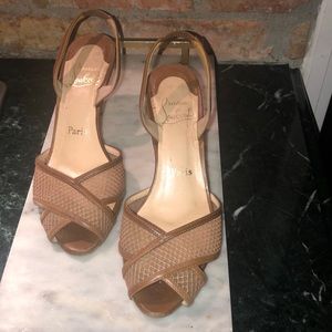 Christian Louboutin brown mesh slingback heels